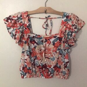 NEW Luna Moon Floral Ruffle Sleeve Crop Top